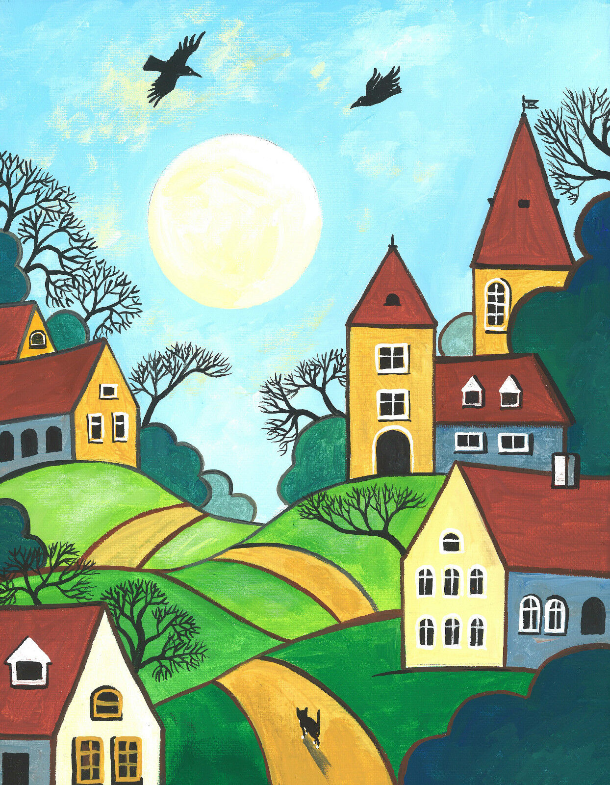 ACEO print of PAINTING RYTA ABSTRACT FOLK HOUSES 