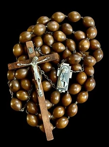MCM Extra-Large 58" Wall Rosary Beads Hand Made Wood Made In Italy Brutalist - Picture 1 of 8