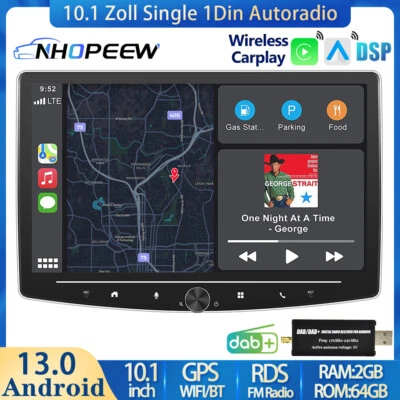 DAB+ 1DIN 10.1" 64GB Android 15 AUTORADIO Mit Apple CarPlay GPS Navi WIFI DSP BT - Bild 1 von 4
