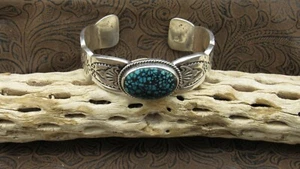 Bracciale in argento sterling turchese scuro matrice ragnatela + - Foto 1 di 5
