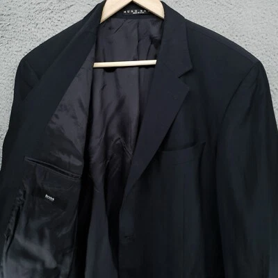 HUGO BOSS Silk Wool Mens 42 Blazer Jacket Dark Navy Blue USA Made - Image 1 of 4