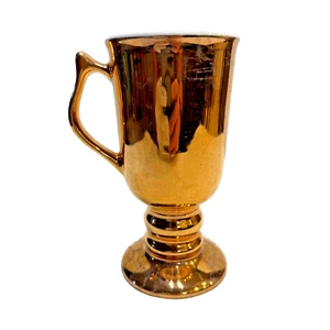 Hall China Golden Glo 22k Gold Pedestal Irish Coffee Mug 1273 Made in USA 6" - Picture 1 of 10