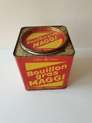 Ancienne boite publicitaire en métal Bouillon Gras MAGGI Hauteur 16cm (Vintage) - Photo 1/4