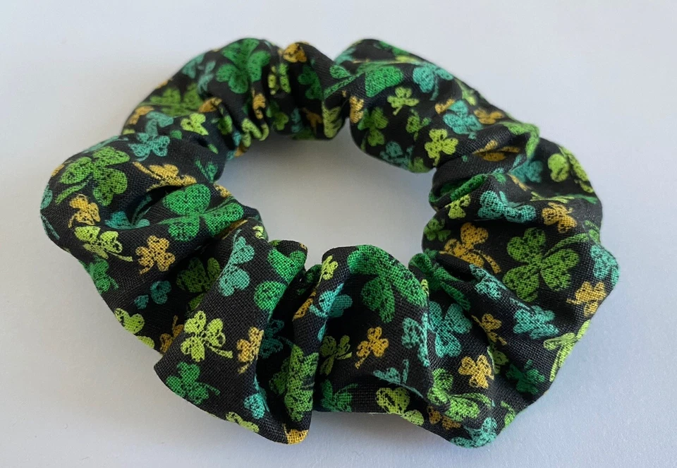 St. Patrick's Day Hair Scrunchie Ponytail Holder Handmade Green Shamrock Luck - Image 1 of 1