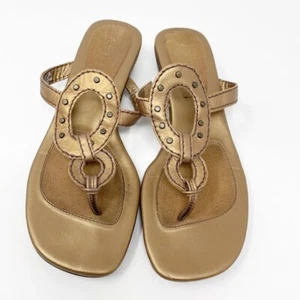 Aerosole Womens Bronze Metallic Leather Studded Heel Sandals, Size 6 - Picture 1 of 11