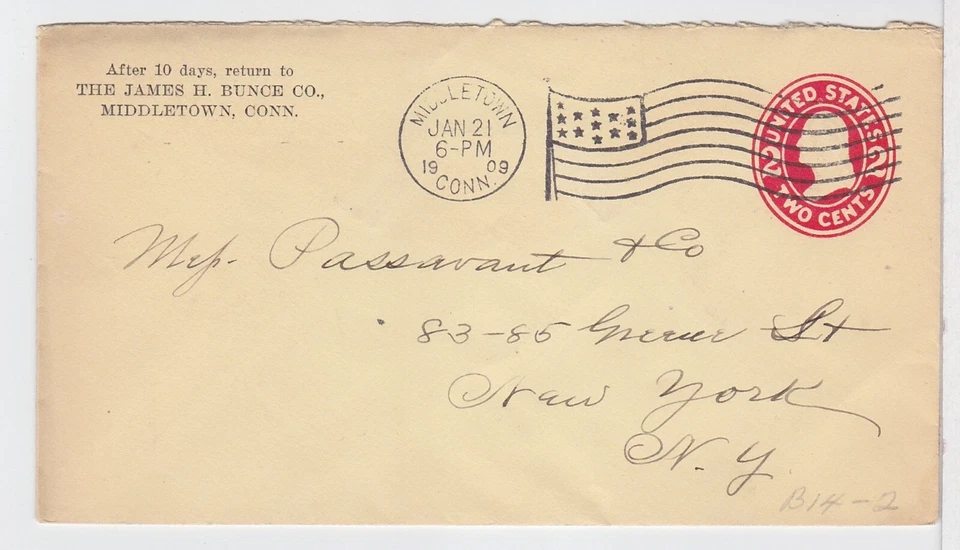 TurtlesTradingPost- Middletown, CT 1909- Flag Cancel- James Bunce Co Corner Card - Image 1 of 1