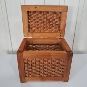 Vtg Unique Woven Basket/Trunk Hinged Lid 13X9.5X10.25" MCM Storage Rustic Decor - Picture 1 of 18