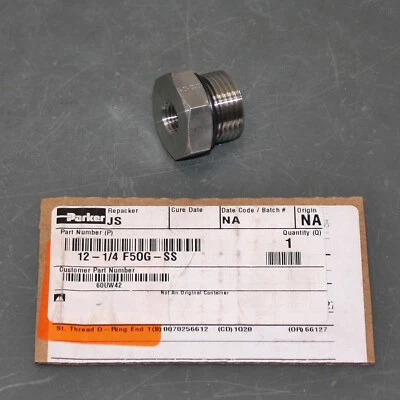 Parker Reducer Fitting 12-1/4 F5OG-SS, 3/4" SAE ORB x 1/4" NPT Pipe, 1-1/16"-12 - Image 1 of 4