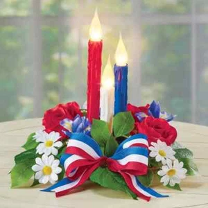 4th of July Patriotic LED Candle Floral Arrangement Table Centerpiece - Picture 1 of 1