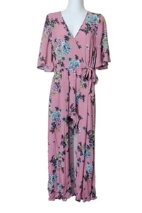Band of Gypsies Shorts Romper Dress Large Maxi Floral Layered Surplice Wrap - Picture 1 of 12