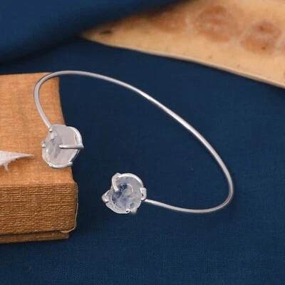 Brazalete brazalete de piedras preciosas curativas naturales de plata 925 con piedras lunares crudas para regalo Foto 1 de 4