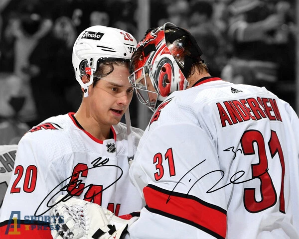Sebastian Aho Frederik Andersen Carolina Hurricanes Signed Photo Autograph Print - Image 1 of 4