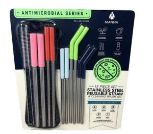 Manna Stainless Steel Resuable Straws & Cleaning Brush Set 13 Piece Set - Picture 1 of 2