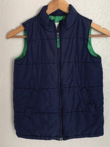 Lands End Boy's Puffer Zip-Up Vest  Sz 7 Navy Blue & Green - Picture 1 of 9