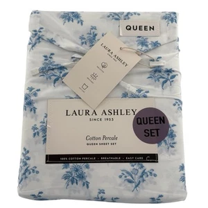 Laura Ashley viktorianischer Blumenstrauß Baumwolle Perkal Queen Bettwäsche Set blau Blumen - Bild 1 von 16