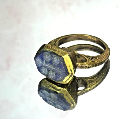 Lapis Lazuli Roman Antique Intaglio Stone Gold Gilding Unique Ring - Image 1 of 4