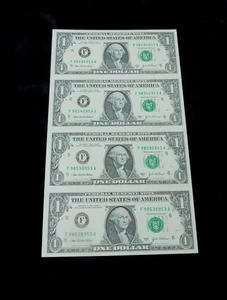 2003 $1 Federal Reserve Uncut Sheet of 4x UNC Notes - Picture 1 of 6