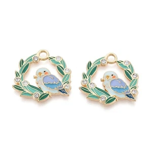 5 bellissimi pendenti Budgie/Pappagallo/Uccellino tono oro con dettaglio strass - Foto 1 di 2