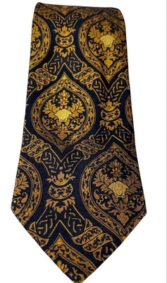 GIANNI VERSACE Corbata Rara Azul Marino, Dorado Paisley Patrón Seda de Japón M2626 Foto 1 de 4