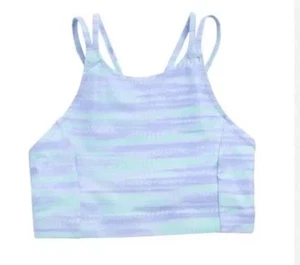 Z By Zella Purple Green Swimsuit Top Cris Cross Back Sports Bra Stretch Girls 14 - Picture 1 of 9