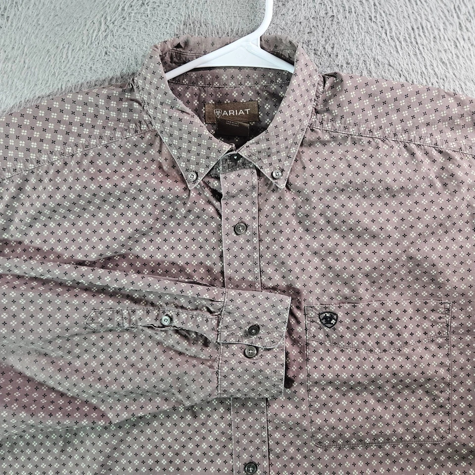 Ariat Shirt Men XXL Button Up Geometric Long Sleve Light Brown  - Pls Read - Image 1 of 4