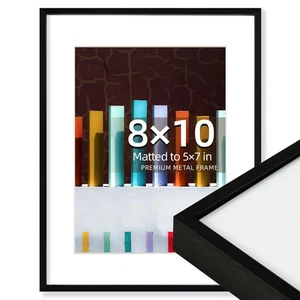 8X10 Picture Frame,Display Poster 5X7 With Mat or 8X10 Without Mat,Black Alum... - Picture 1 of 8