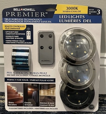Bell + Howell Premier Bajo Gabinete Luces LED Baterías Remotas Paquete de 3 Inalámbricas Foto 1 de 2