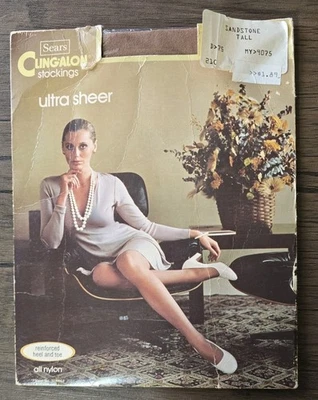 Vintage Sears Cling-Alon Ultra Sheer Stockings Sandstone Tall NOS - Image 1 of 4