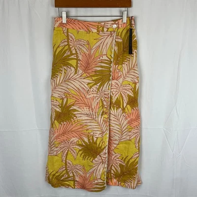 Falda envolvente sintética para mujer Tahari 100 % lino tropical amarillo/rosa cintura elástica S Foto 1 de 4