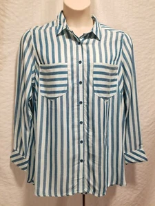 Melissa McCarthy Seven 7 Blue White Stripes Long Sleeve Blouse Shirt Top Size 0X - Picture 1 of 8