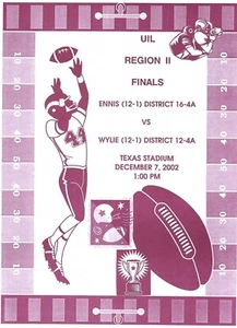Programa de fútbol americano de cuartos de final de Texas High School 2002 Ennis Lions vs Wylie - Imagen 1 de 1