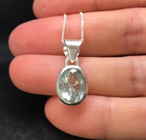 aquamarine pendant oval solid Sterling Silver adjustable 16/18” chain, natural - Picture 1 of 17