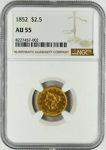 1852 GOLD LIBERTY HEAD QUARTER EAGLE $2.5 NGC AU 55 - Picture 1 of 2