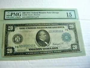 1914 $20 TWENTY DOLLARS FRN FEDERAL RESERVE NOTE CHICAGO, PMG CHOICE FINE - Picture 1 of 10