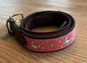 Unisex Belt Vineyard Vines Belt Blue Crab Pink Brown Leather Brass Buckle Sz 26 - Picture 1 of 4