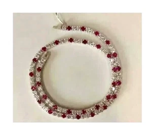 16.00Ct Round Lab Created Ruby And Diamond Tennis Necklace 14K White Gold Plated - Picture 1 of 10