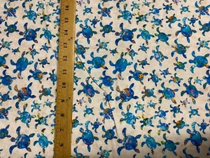 TURTLE SEA TURTLES SEA CREAM COTTON FABRIC FQ - Picture 1 of 2