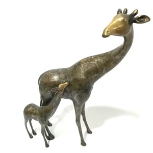 SPI Home Brass Giraffe Mama & Baby Sculpture Gallery Collection 11" Wildlife - Picture 1 of 18