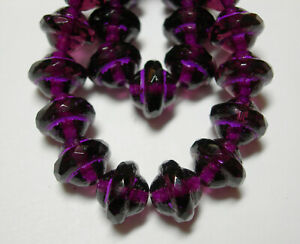 15 7mm Czech Glass Purple on Purple Saturn Saucer Beads