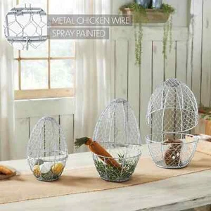 Chicken Wire Basket Set of 3 Metal Egg Oval Hinged Baskets Country Farmhouse - Picture 1 of 3