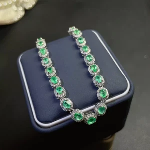 Natural Green Emerald, Emerald Bracelet 925 Sterling Silver Tennis Bracelet - Picture 1 of 9