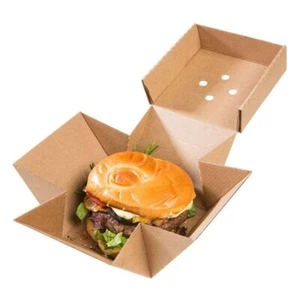 Corrugated Kraft Cardboard Burger Box Plastic Free Takeaway Clamshell Food Box - Picture 1 of 8
