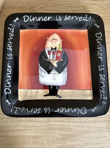 DINNER IS SERVED 11”  Square Plate Tracy Flickinger Certified International Art - Picture 1 of 13