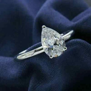 2.00Ct Pear Cut Moissanite Women's Engagement Ring 14k White Gold Plated - Picture 1 of 4