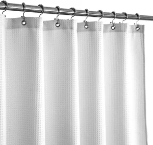 Short Shower Curtain with 66 Inch Length Fabric, Waffle Weave, Hotel Luxury Spa - Picture 1 of 12