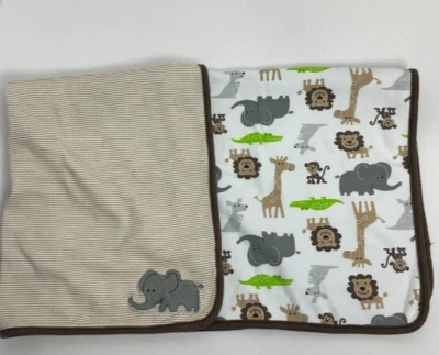 Carters Just One You Brown Tan White Striped Elephant Jungle Safari Baby Blanket - Image 1 of 4