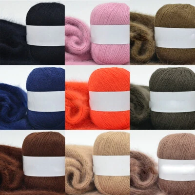 Long Hair Mink Scarf Hat Woven Hand-Knitted Fur Wool Ball Mink Fur String - Image 1 of 4