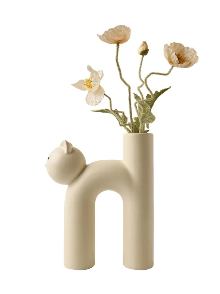 Minimalist Cat-Shaped Ceramic - Unique Animal Flower Vase for Home Decor, Mod... - Image 1 of 3