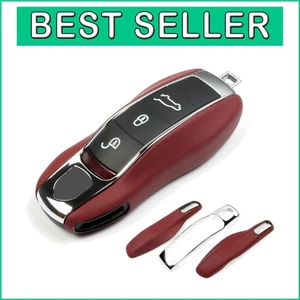 Durable Red Genuine Leather Key Fob Shell for Porsche Cayenne, 911 & More - Picture 1 of 10
