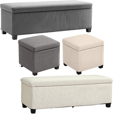 Ottoman Storage Box Chest Footstool Corduroy Blankets Linen Bedroom Bench - Image 1 of 3